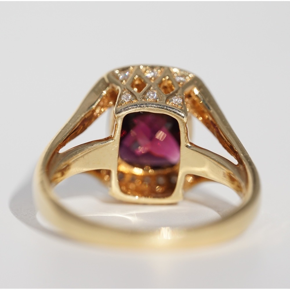 Lorenzo Designer 18k‎ Solid Gold Natural Rhodolite Garnet & Diamond Pave Ring - Picture 12 of 13